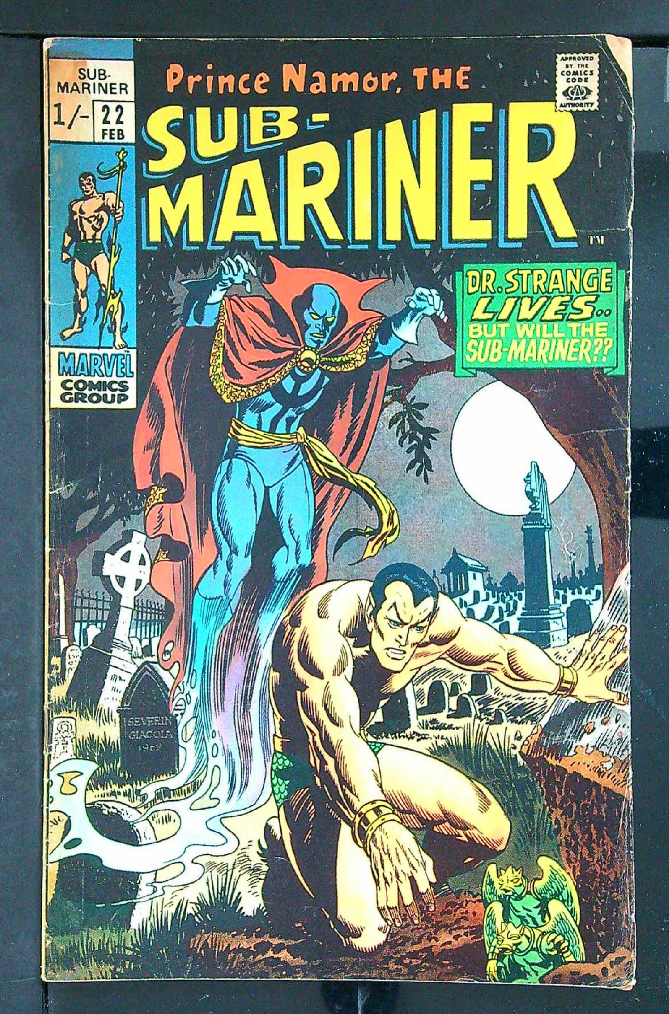 ACTUAL SCAN OF COMIC!<br>Tape Stain on Spine - See Scan Cover of Sub-Mariner (Vol 1) #22. One of 250,000 Vintage American Comics on sale from Krypton!