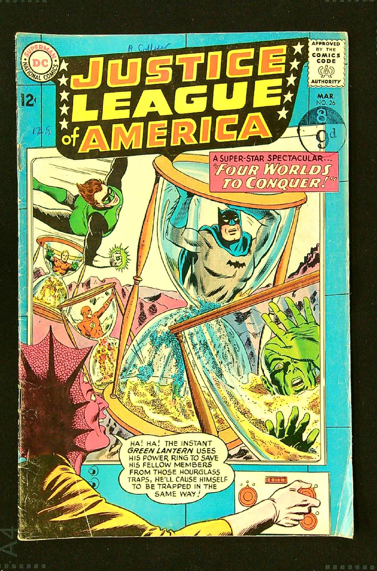 ACTUAL SCAN OF COMIC!<br>Distribution Stamp & Pen on Cover - See Scan Cover of Justice League of America (Vol 1) #26. One of 250,000 Vintage American Comics on sale from Krypton!