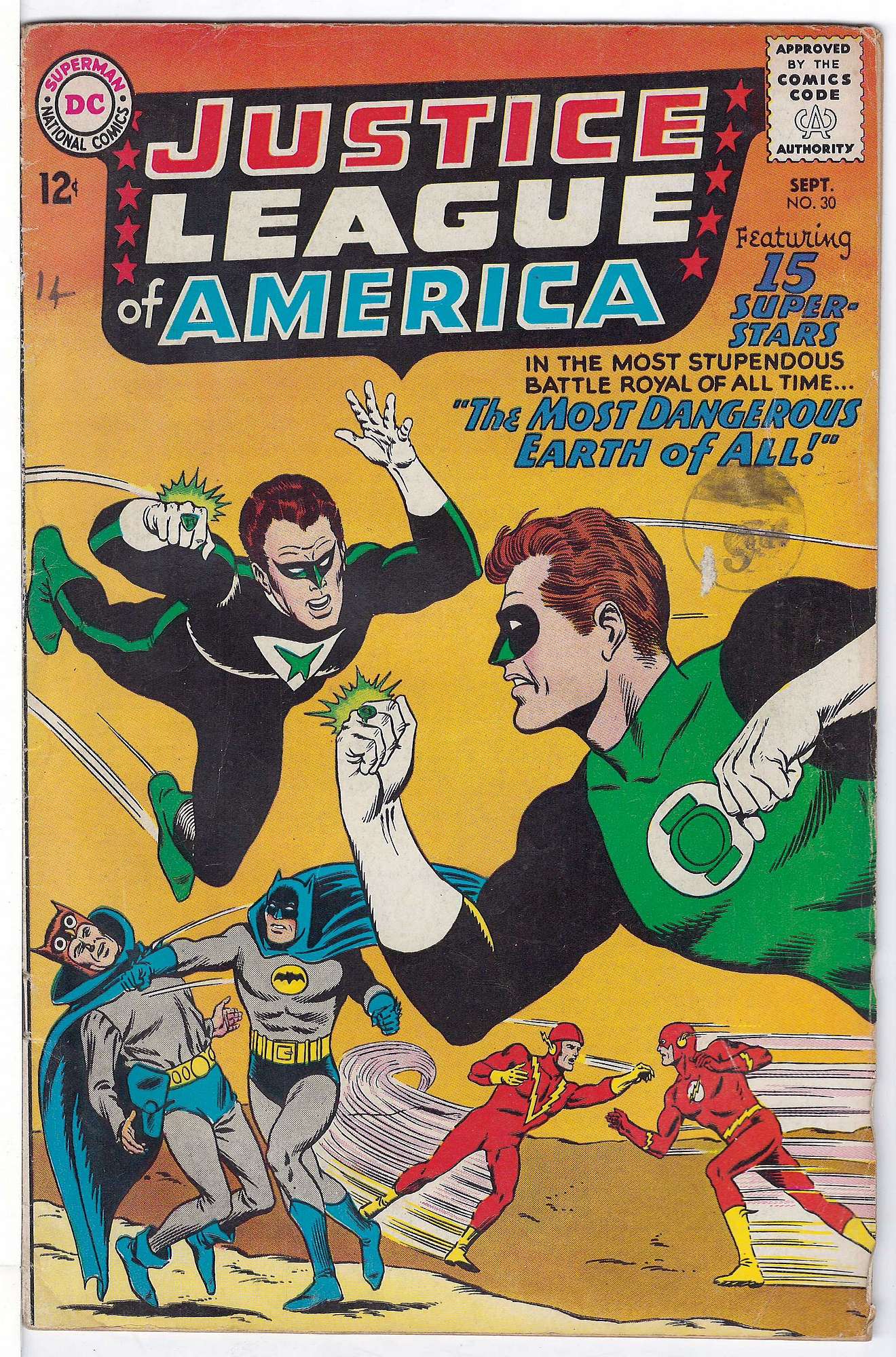 JSA cross over<br>ACTUAL SCAN OF COMIC!<br>Stamp & Pen on Cover - See Scan Cover of Justice League of America (Vol 1) #30. One of 250,000 Vintage American Comics on sale from Krypton!