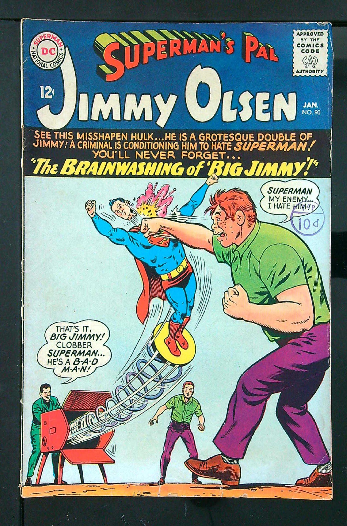 ACTUAL SCAN OF COMIC!<br>Distribution Stamp on Cover - See Scan Cover of Jimmy Olsen (Vol 1) Supermans Pal #90. One of 250,000 Vintage American Comics on sale from Krypton!