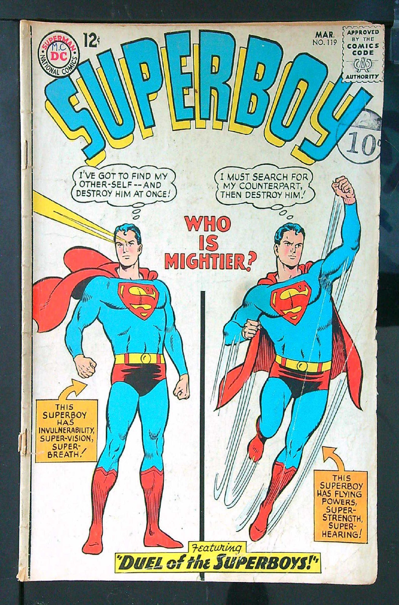 ACTUAL SCAN OF COMIC!<br>Distribution Stamp on Cover - See Scan Cover of Superboy (Vol 1) #119. One of 250,000 Vintage American Comics on sale from Krypton!