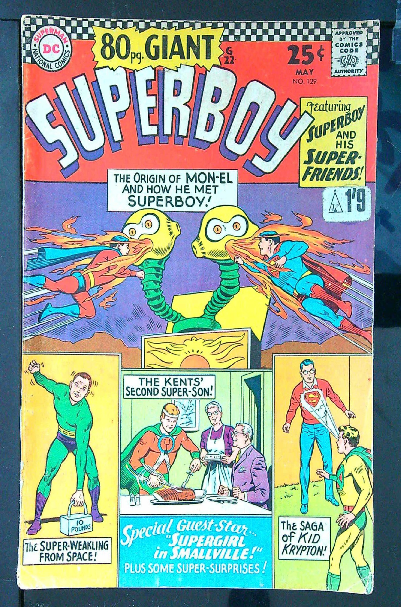 80 pages<br>ACTUAL SCAN OF COMIC!<br>Distribution Stamp & Label on Cover - See Scan Cover of Superboy (Vol 1) #129. One of 250,000 Vintage American Comics on sale from Krypton!