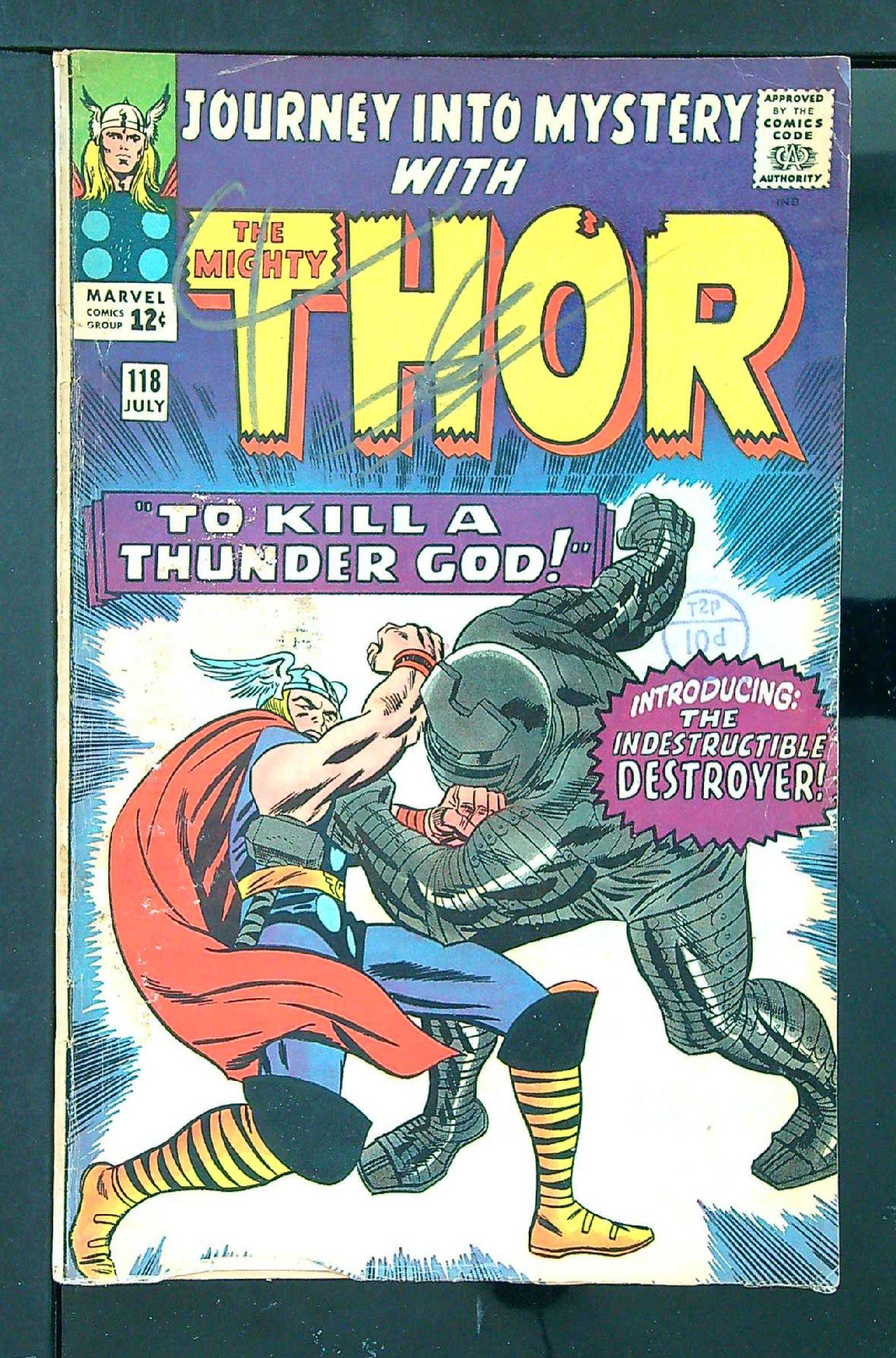 1st Destroyer<br>ACTUAL SCAN OF COMIC!<br>Distribution Stamp & Pencil on Cover - See Scan Cover of Journey Into Mystery (Vol 1) #118. One of 250,000 Vintage American Comics on sale from Krypton!