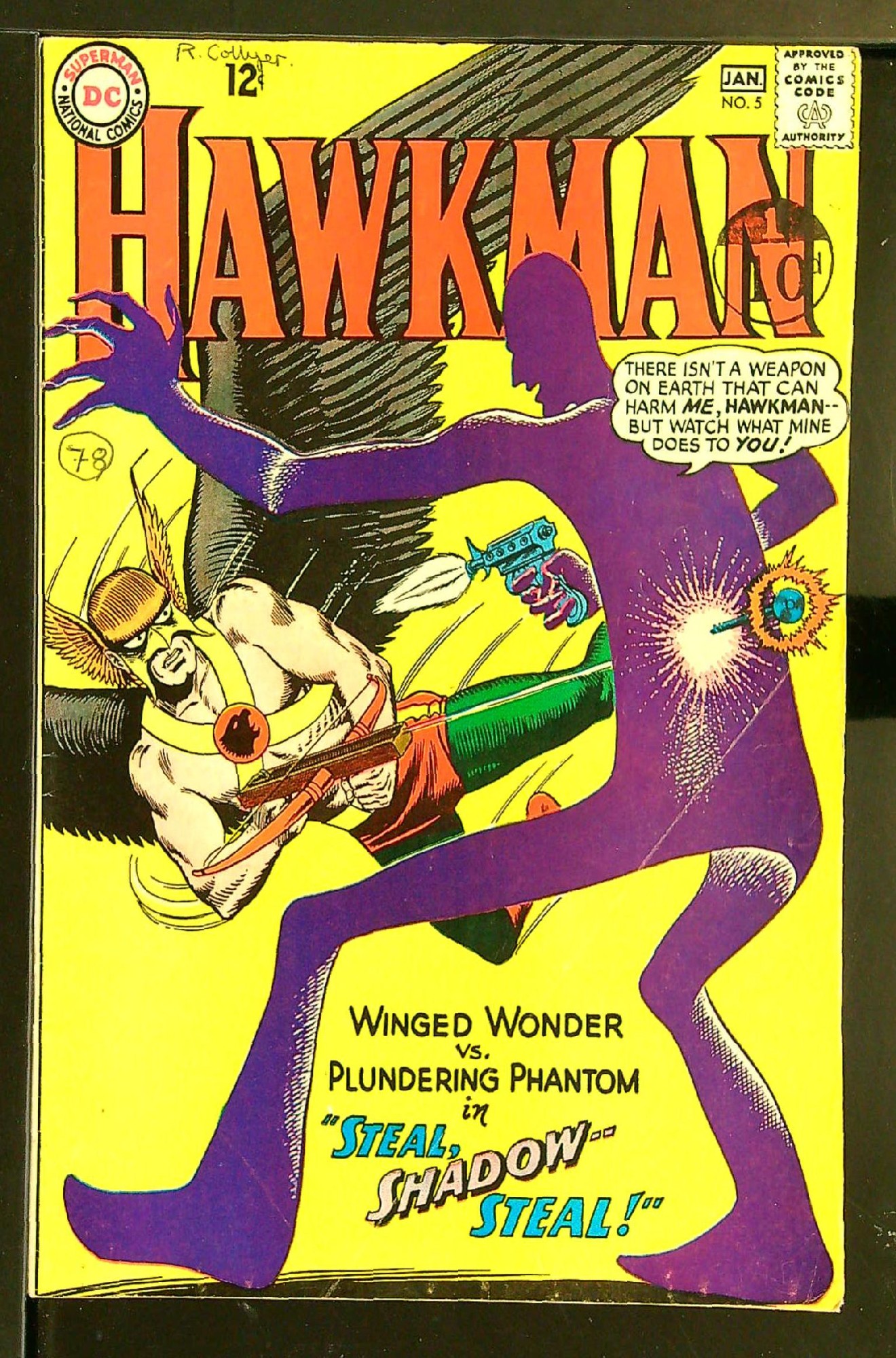 ACTUAL SCAN OF COMIC!<br>Distribution Stamp & pen on Cover - See Scan Cover of Hawkman (Vol 1) #5. One of 250,000 Vintage American Comics on sale from Krypton!
