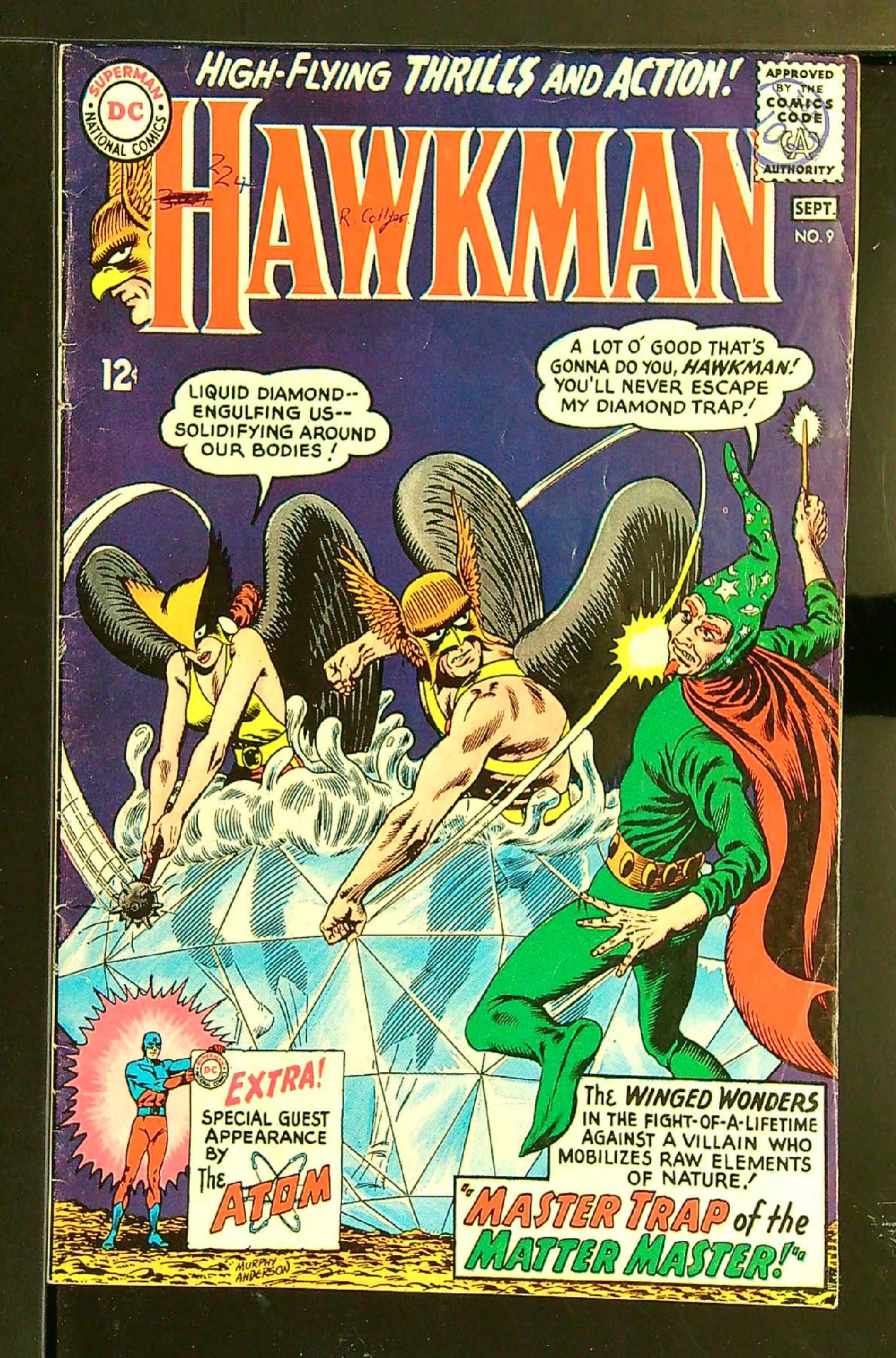 ACTUAL SCAN OF COMIC!<br>Distribution Stamp & pen on Cover - See Scan Cover of Hawkman (Vol 1) #9. One of 250,000 Vintage American Comics on sale from Krypton!
