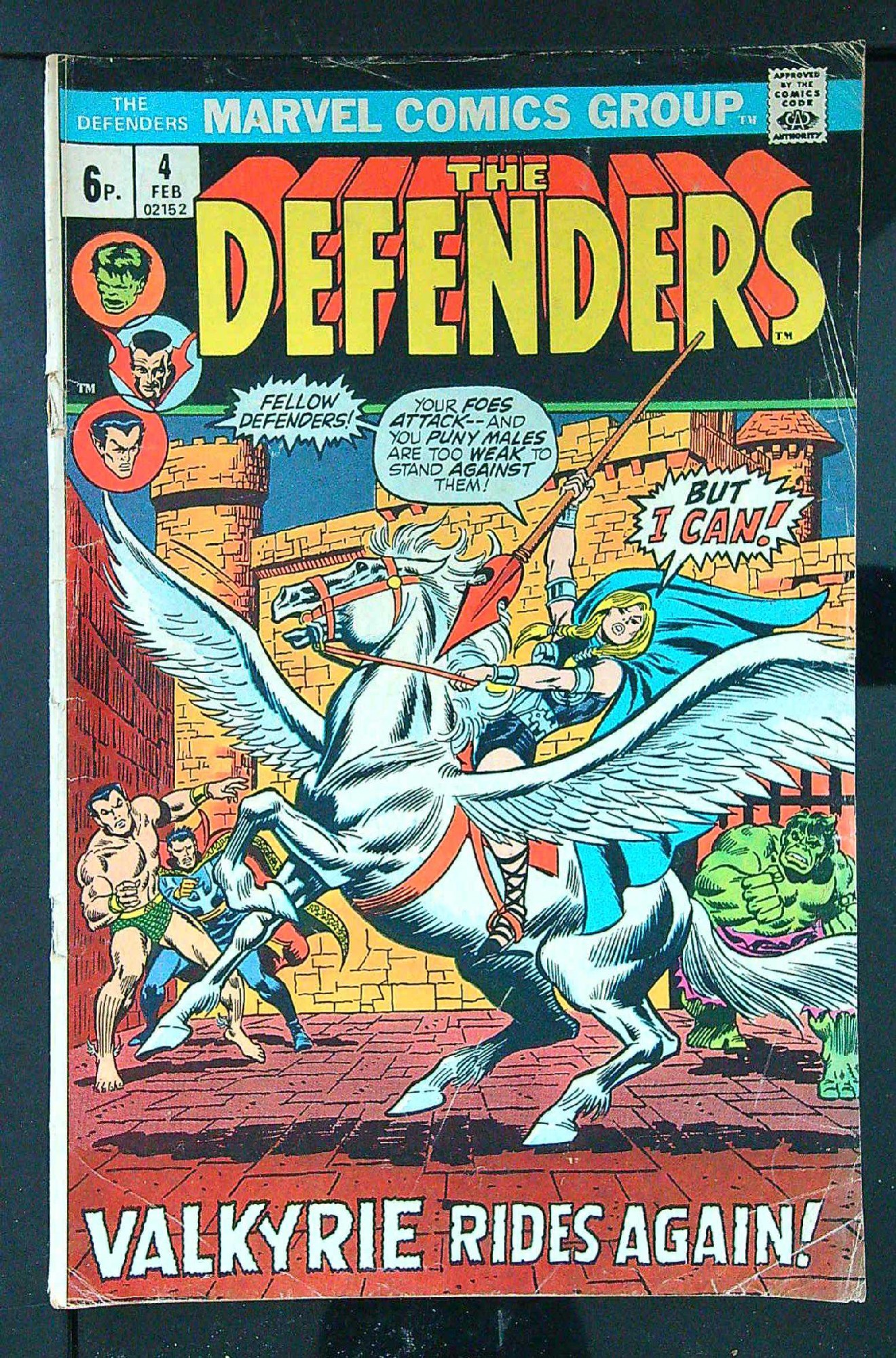 Barbara Norris becomes Valkyrie<br>ACTUAL SCAN OF COMIC!<br>Detatched Upper Staple - See Scan Cover of Defenders (Vol 1) #4. One of 250,000 Vintage American Comics on sale from Krypton!